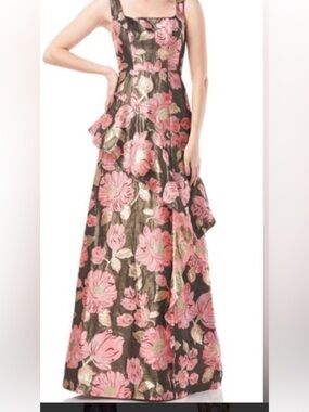 Kay Unger Black and Pink Floral Wedding Dress